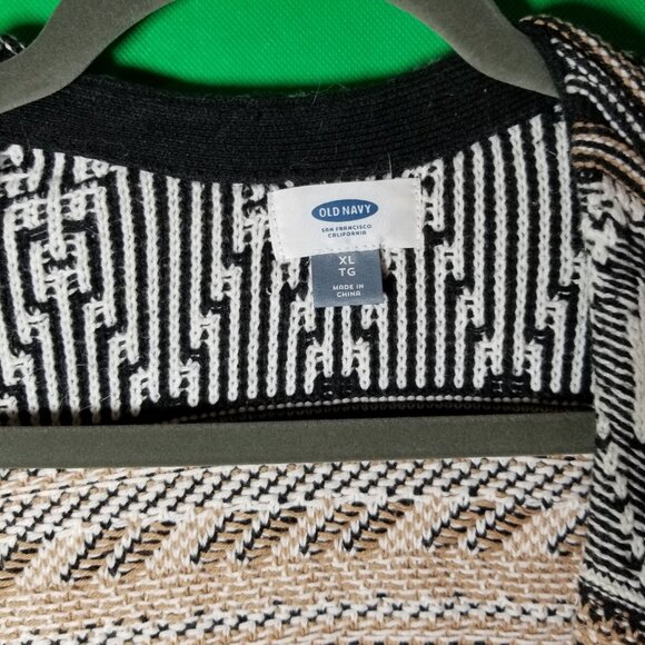 Old Navy Womens XL Open Cardigan Textured Aztec Southwestern Black White Brown - Picture 6 of 8